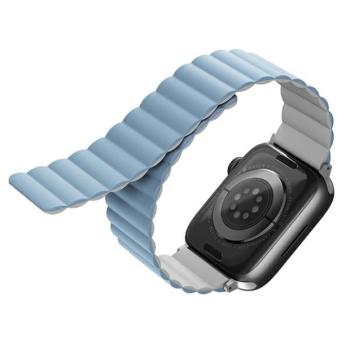 UNIQ óraszíj Revix Apple Watch Series 1/2/3/4/4/5/6/7/8/9/SE/SE2/Ultra/Ultra 2 42/44/45/49mm. Megfordítható mágneses fehér-kék kép