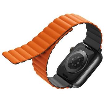 Uniq Revix Apple Watch 44/45/46/49mm mágneses szilikon szíj, állítható, narancs-szürke kép