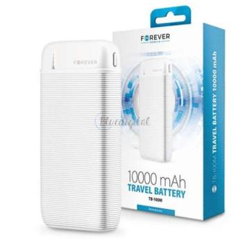 Univerzális hordozható, asztali akkumulátor töltő - Forever TB-100M Power Bank - USB+Type-C+MicroUSB - 10.000 mAh - fehér kép