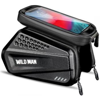 Univerzális, kerékpáros / biciklis tartó, táska, 6.5&quot;, vázra szerelhető, több fakkos tároló, vízálló, fülhallgató kimenet, WildMan XXL, fekete kép