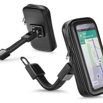Univerzális kerékpárra/motorkerékpárra szerelhető, por- és cseppálló telefontartó 6.4-8&#039;&#039; méretű készülékekhez - fekete kép