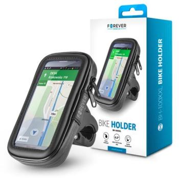 Univerzális kerékpárra szerelhető, por- és cseppálló telefontartó max. 6,5&quot; méretű készülékekhez - Forever BH-100XXL Bike Holder - fekete kép