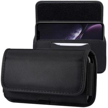 Univerzális tok, fekvő, övre csíptethető, fűzhető, kártyatartóval, Apple iPhone 13 Pro méret, Oxford, Model-3, fekete kép