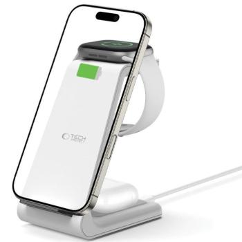 Univerzális vezeték nélküli töltő állomás 3in1, Qi Wireless, 10W, asztali tartó, Apple eszközökhöz, Tech-Protect QI15W-A36, fehér kép