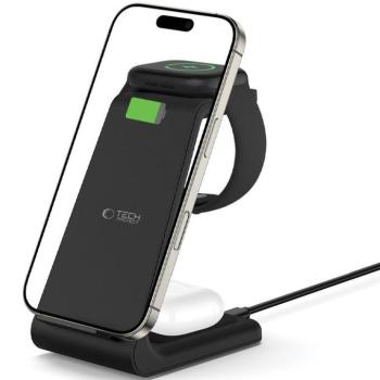 Univerzális vezeték nélküli töltő állomás 3in1, Qi Wireless, 10W, asztali tartó, Apple eszközökhöz, Tech-Protect QI15W-A36, fekete kép