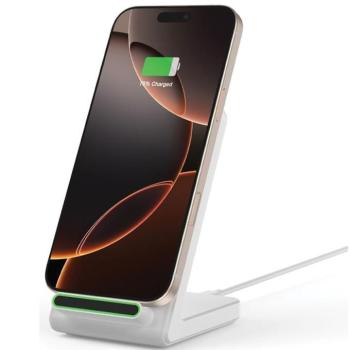 Univerzális vezeték nélküli töltő állomás, Qi Wireless, 15W, asztali tartó, LED-es, Tech-Protect QI15W-A40, fehér kép