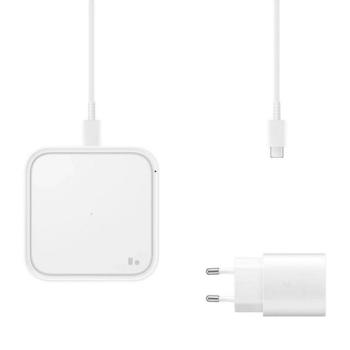 Univerzális vezeték nélküli töltő állomás, Qi Wireless, 15W, hálózati töltővel és kábellel, gyorstöltés, LED-es, Samsung, gyári, fehér kép