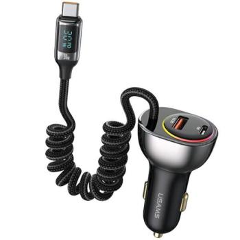 USAMS Ład. sam. C37 1xUSB+1xUSB-C 60W + kabel USB-C 30W PD+QC szybkie ładowanie czarny CC192CC01 (US-CC192) kép