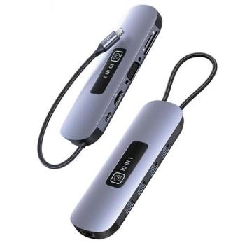 USAMS adapter HUB 10in1 3xUSB 3.0/TF/SD/USB-C/HDMI/RJ45/VGA PD100W szürke/zománc SJ644HUB01 (US-SJ644) kép