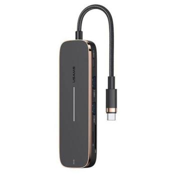 USAMS adapter HUB 2xUSB + USB-C + HDMI + Micro SD+SD fekete kép