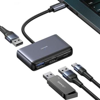 USAMS adapter HUB 4in1 2xUSB 2.0/USB 3.0/USB-C szürke/sötétszürke SJ627HUB01 (US-SJ627) kép