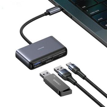 USAMS adapter HUB 5in1 USB 2.0/USB 3.0/ USB-C/TF/SD szürke/sötétszürke SJ628HUB01 (US-SJ628) kép