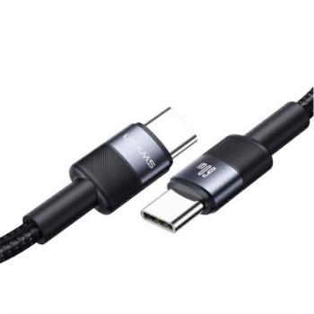 USAMS adatkábel (Type-C - Type-C, 60W, PD gyorstöltő, 120cm, cipőfűző) FEKETE kép