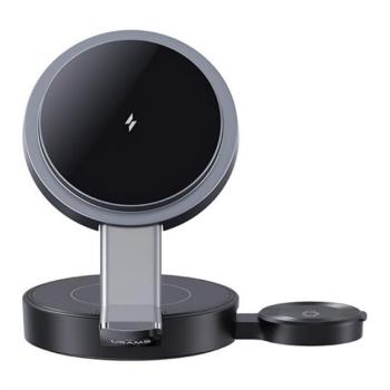 USAMS asztali töltő 3in1 (15W, wireless, gyorstöltő, Airpods, Apple Watch töltő) FEKETE Apple Watch Series 5 44mm, Watch Series 5 40mm, Watch Series 4 44mm kép