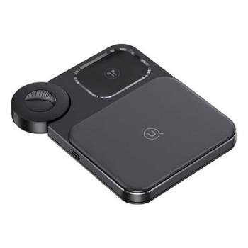 USAMS asztali töltőállvány 3in1 (15W, Apple MagSafe, Apple Watch / Apple AirPods töltő kialakítás) FEKETE kép