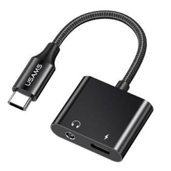 USAMS AU15 Type-C - jack 3.5mm/Type-C adapter PD 60W - fekete kép