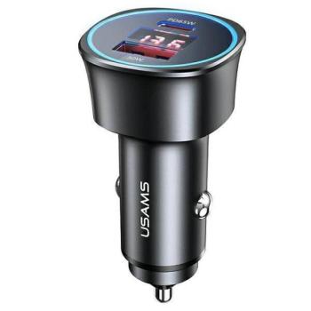 USAMS autós töltő 1xUSB+1xUSB-C C26 95W (csak fej) Gyorstöltés fekete CC146TC01 (US-CC146) kép
