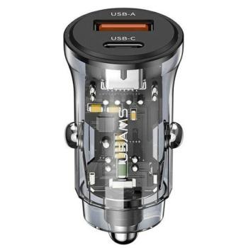 USAMS autós töltő 1xUSB+1xUSB-C C32 30W gyorstöltés fekete CC164CC01 (US-CC164) kép