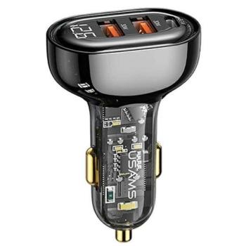 USAMS autós töltő 2xUSB+1xUSB-C 80W gyorstöltés fekete CC159CC01 (US-CC159) kép
