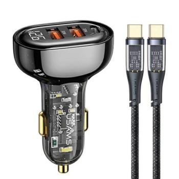 USAMS autós töltő 2xUSB+1xUSB-C 80W gyorstöltés + kábel USB-C - USB-C BXLACCTC01 kép