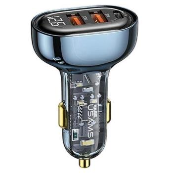 USAMS autós töltő 2xUSB+1xUSB-C 80W gyorstöltés kék CC159CC02 (US-CC159) kép