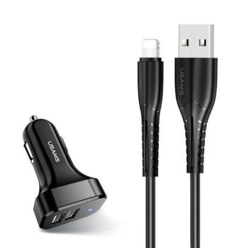 USAMS autós töltő 2xUSB C13 2,1A lightning fekete NTU35LC13TZ kép