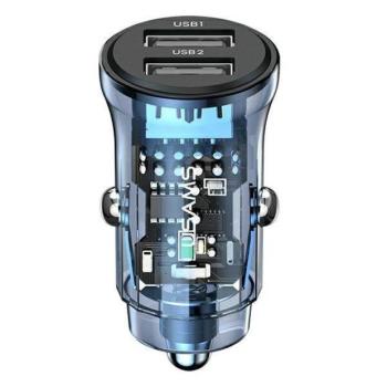USAMS autós töltő C31 3A 2xUSB-A gyorstöltő kék CC162CC02 (US-CC162) kép