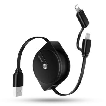 USAMS behúzható U1 2 1-ben kábel 1m fekete (Lightning/microUSB) SJ192USB01 (US-SJ192) kép