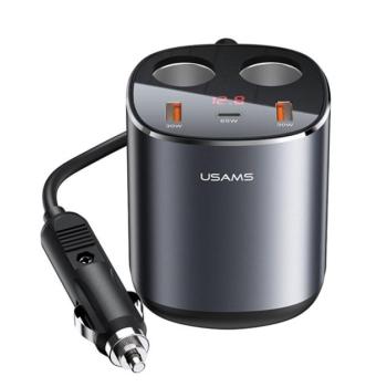 USAMS C28 szivargyújtó adapter (elosztó) 2 szivartöltő + 2 USB + Type-C aljzat 5in1 (254W, 3A, LED kijelző) SZÜRKE CAT S60, Apple iPhone 7 4.7, Evolveo Strongphone Q5, Apple iPhone 7 Plus 5.5, kép