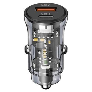 USAMS C32 autós töltő USB aljzat / Type-C aljzat ( 5V / 3A, 30W, PD gyorstöltés támogatás) FEKETE kép