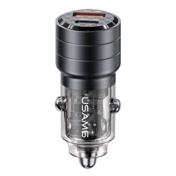 USAMS C36 autós töltő USB aljzat / Type-C aljzat (5V / 3A, 95W, PD gyorstöltés támogatás) FEKETE kép