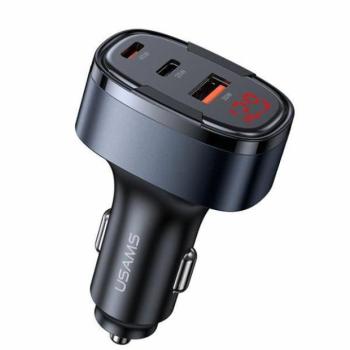USAMS C42 autós töltő 1xUSB és 2xUSB-C csatlakozással 100W - fekete kép