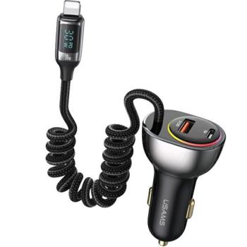 USAMS Charge. sam. C37 1xUSB+1xUSB-C 60W + kábel Ligtning 30W PD+QC gyorstöltés fekete CC193CC01 (US-CC193) kép