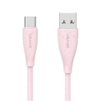 USAMS GREEN SERIES adatkábel (USB - Type-C, 18W, 3A, gyorstöltő, 100cm) RÓZSASZÍN kép