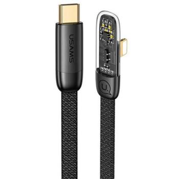 USAMS ICEFLAKE adatkábel (Type-C - lightning, 20W, PD gyorstöltő, 120cm, 90 fokos) FEKETE kép