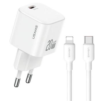 USAMS JO hálózati töltő Type-C aljzat (20W, PD gyorstöltő + lightning kábel) FEHÉR kép