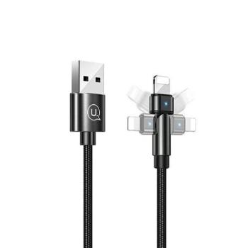 USAMS kábel fonott forgatható fejjel U60 2A Lightning fekete 1m SJ476USB01 (US-SJ476) kép