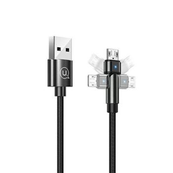 USAMS kábel fonott forgatható fejjel U60 2A microUSB fekete 1m SJ478USB01 (US-SJ478) kép