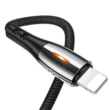 USAMS kábel fonott U-Tone lightning 1.2m Power-off 2A gyorstöltés fekete SJ344USB01 (US-SJ344) kép