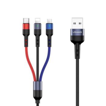 USAMS kábel fonott U26 3 az 1-ben 0.35m 2A gyorstöltés (lightning/microUSB/USB-C) SJ410USB01 (US-SJ410) kép