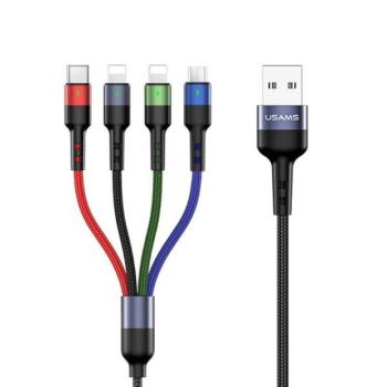 USAMS kábel fonott U26 4 az 1-ben 0.35m 2A gyorstöltés (2x lightning/microUSB/USB-C) SJ411USB01 (US-SJ411) kép
