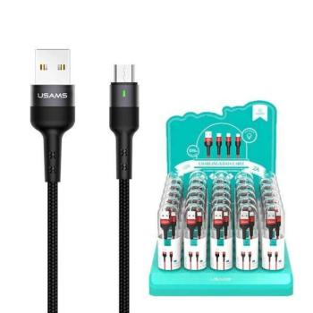 USAMS kábel fonott U26 microUSB 1m 1db készlet 2A gyorstöltés fekete SJ312MC01 (US-SJ312) kép