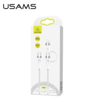 USAMS kábel fonott U31 USB-C - USB-C /lightning 60W PD gyorstöltés fehér SJ403USB02 (US-SJ403) kép