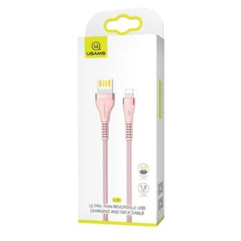 USAMS kábel fonott U33 lightning 1,2m 2A gyorstöltés rózsaszín SJ360USB03 (US-SJ360) kép