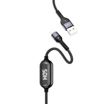 USAMS kábel fonott U48 lightning 1,2m 2A gyorstöltés LED fekete SJ423USB01 (US-SJ423) kép