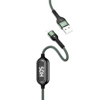 USAMS kábel fonott U48 lightning 1,2m 2A gyorstöltés LED zöld SJ423USB02 (US-SJ423) kép