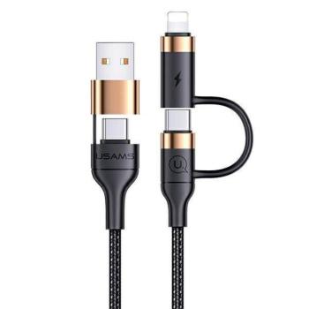 USAMS kábel fonott U62 2xUSB-C/USB-A /lightning 1,2m PD gyorstöltés fekete SJ483USB01 (US-SJ483) kép