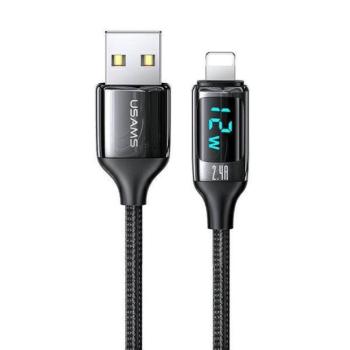 USAMS kábel fonott U78 lightning 1.2m LED 2.4A gyorstöltés fekete SJ543USB01 (US-SJ543) kép