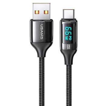 USAMS kábel fonott U78 USB-C 1.2m LED 6A gyorstöltés fekete SJ544USB01 (US-SJ544) kép