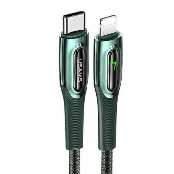 USAMS kábel fonott USB-C - Lightning Smart Power-off 20W PD kábel1.2m sötétzöld SJ518USB02 (US-SJ518) kép